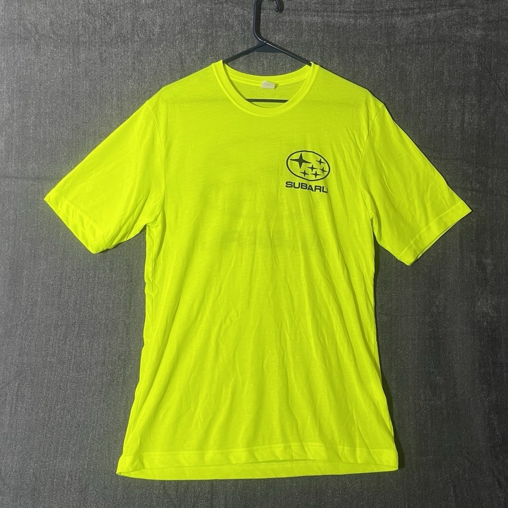 Subaru Sport-Tek Performance Shirt Mens Medium M Neon Hi Vis Short Sleeve Tee